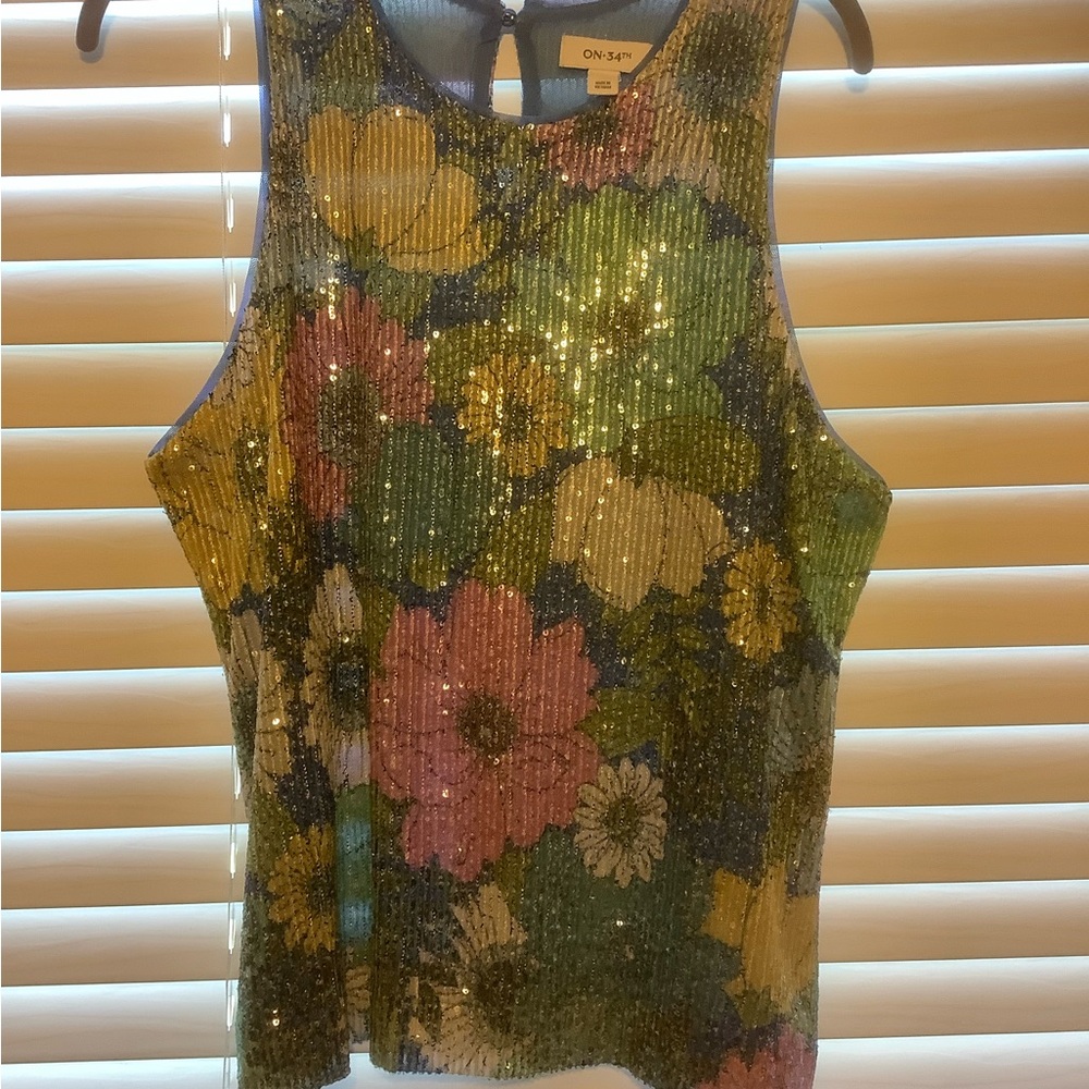 ON 34th Sequin Floral Tank Top - Multicolor